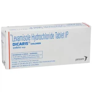 Dicaris Children 50mg Levamisole tablets used for deworming and treatment of roundworm infections in children.