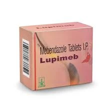 Lupimeb 100mg Mebendazole tablets used for the treatment of intestinal worm infections, including roundworms, hookworms, whipworms, and pinworms.