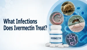 What infections does ivermectin treat? Medical illustration showing common parasitic infections treated with ivermectin.